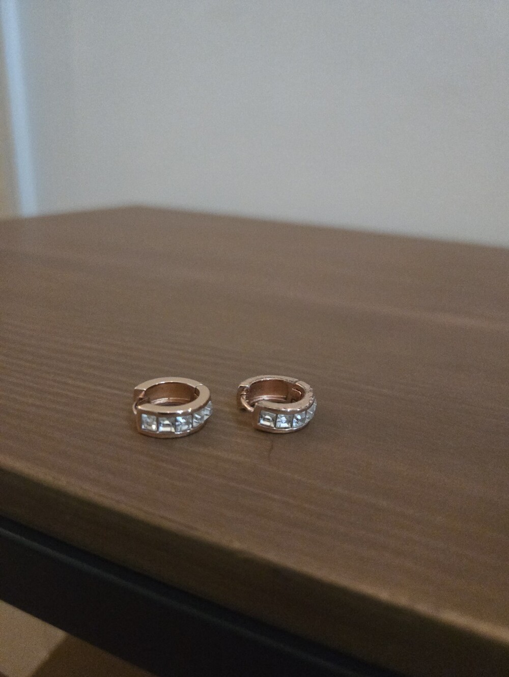 Rose Gold Huggie Hoop Earrings with Clear Stones